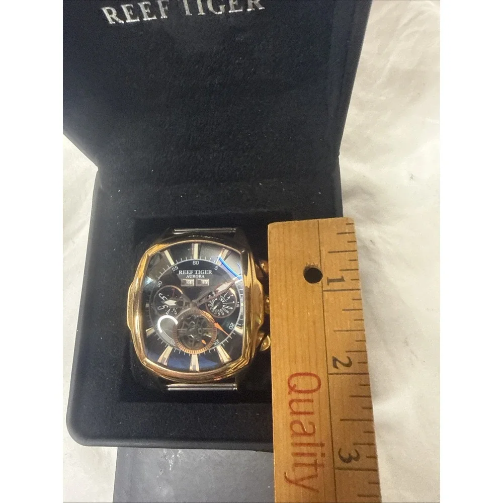 REEF TIGER RGA 3069 Tank 2 100M Rose Gold Tonneau Automatic Men's Watch Skeleton